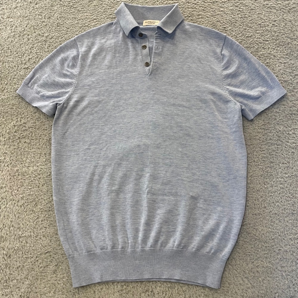 Suitsupply Cotton Silk Knit Polo Shirt Mens Small Light Blue Short Sleeve SW1240